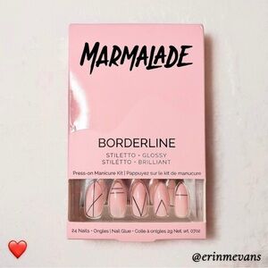 Marmalade Borderline Stiletto Glossy Pink Press On Nail Kit New Clearance